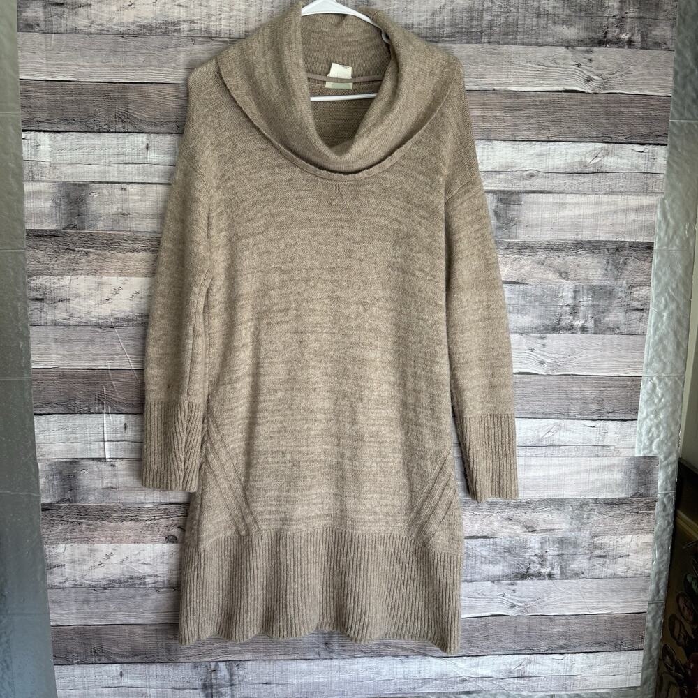 by Anthropologie Cowl Neck Long Sleeve Wool Blend Pullover Sweater Dress Tan S